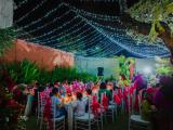 intimate dinner set up with fairy light 